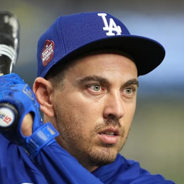 Mar 18, 2025; Bunkyo, Tokyo, JPN; Los Angeles Dodgers catcher Austin Barnes (15) before the game against the Chicago Cubs during the Tokyo Series at Tokyo Dome. Mandatory Credit: Darren Yamashita-Imagn Images