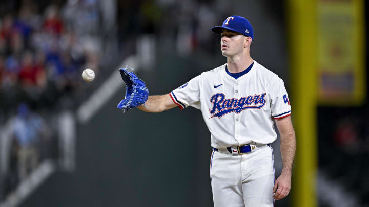 Aug 15, 2024; Arlington, Texas, USA; Texas Rangers starting pitcher Cody Bradford (61) pitches against the Minnesota Twins during the game at Globe Life Field. Mandatory Credit: Jerome Miron-USA TODAY Sports