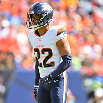 DENVER, CO - SEPTEMBER 15: Denver safety Brandon Jones (22) in action during a game between the Denver Broncos and the Pittsburgh Steelers at Empower Field at Mile High in Denver, CO on September 15, 2024.