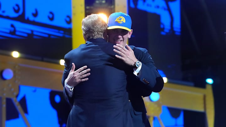Apr 23, 2026; Pittsburgh, PA, USA; Alabama Crimson Tide quarterback Ty Simpson is selected by the Los Angeles Rams as the number 13 pick during the 2026 NFL Draft at Acrisure Stadium. Mandatory Credit: Kirby Lee-Imagn Images