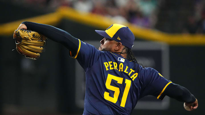 Milwaukee Brewers pitcher Freddy Peralta (51) pitches against the Arizona Diamondbacks USA; during the first inning at Chase Field on Sept 13.