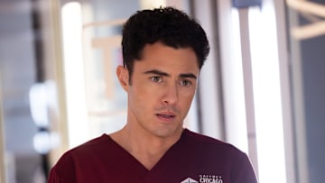 CHICAGO MED -- "Horseshoes and Hand Grenades" Episode 1103 -- Pictured: Darren Barnet as Dr. John Frost -- (Photo by: George Burns Jr/NBC)