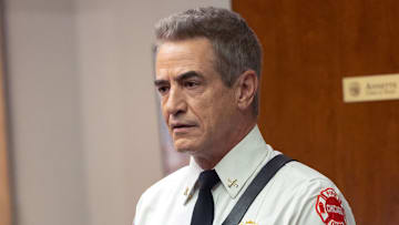CHICAGO FIRE -- "In The Blood" Episode 1403 -- Pictured: Dermot Mulroney as Chief Dom Pascal 