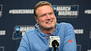 Mar 19, 2025; Providence, RI, USA; Kansas Jayhawks head coach Bill Self speaks to the media during a press conference at Amica Mutual Pavilion. Mandatory Credit: Eric Canha-Imagn Images