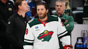 Jan 20, 2025; Denver, Colorado, USA; Minnesota Wild right wing Ryan Hartman (38) before the game against the Colorado Avalanche at Ball Arena. Mandatory Credit: Ron Chenoy-Imagn Images