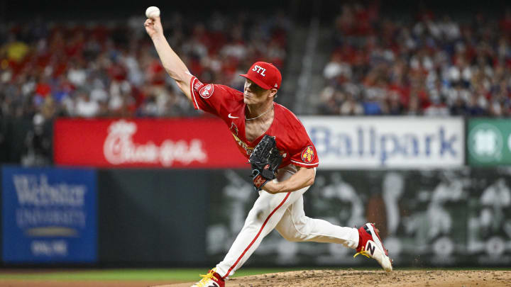 Jul 12, 2024; St. Louis, Missouri, USA;  St. Louis Cardinals starting pitcher Sonny Gray (54) pitches against the Chicago Cubs during the sixth inning at Busch Stadium. Mandatory Credit: Jeff Curry-USA TODAY Sports