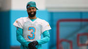 Jun 5, 2024; Miami Gardens, FL, USA; Miami Dolphins wide receiver Odell Beckham Jr. (3) looks on during mandatory minicamp at Baptist Health Training Complex.
