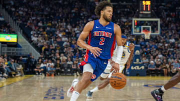 Oct 13, 2024; San Francisco, California, USA;  Detroit Pistons guard Cade Cunningham (2): Neville E. Guard-Imagn Images