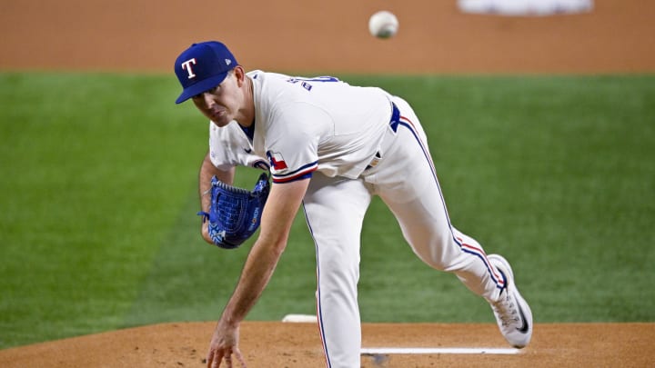 Aug 3, 2024; Arlington, Texas, USA; Texas Rangers starting pitcher Cody Bradford (61) in action during the game between the Texas Rangers and the Boston Red Sox at Globe Life Field. 