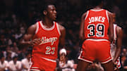 October 18, 1984; New York, NY, USA; Michael Jordan, 23, sets up Bull's offense against the Knicks during an exhibition game at Madison Square Garden in New York City. / Carmine Galasso / North Jersey Media Group via USA TODAY NETWORK