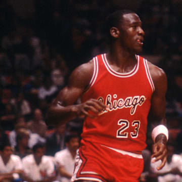 October 18, 1984; New York, NY, USA; Michael Jordan, 23, sets up Bull's offense against the Knicks during an exhibition game at Madison Square Garden in New York City. / Carmine Galasso / North Jersey Media Group via USA TODAY NETWORK