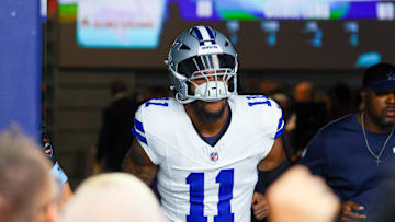 Sep 15, 2024; Arlington, Texas, USA;  Dallas Cowboys linebacker Micah Parsons (11) enters the field before the game against the New Orleans Saints at AT&T Stadium. Mandatory Credit: Kevin Jairaj-Imagn Images