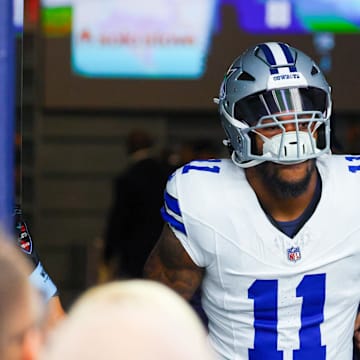 Sep 15, 2024; Arlington, Texas, USA;  Dallas Cowboys linebacker Micah Parsons (11) enters the field before the game against the New Orleans Saints at AT&T Stadium. Mandatory Credit: Kevin Jairaj-Imagn Images