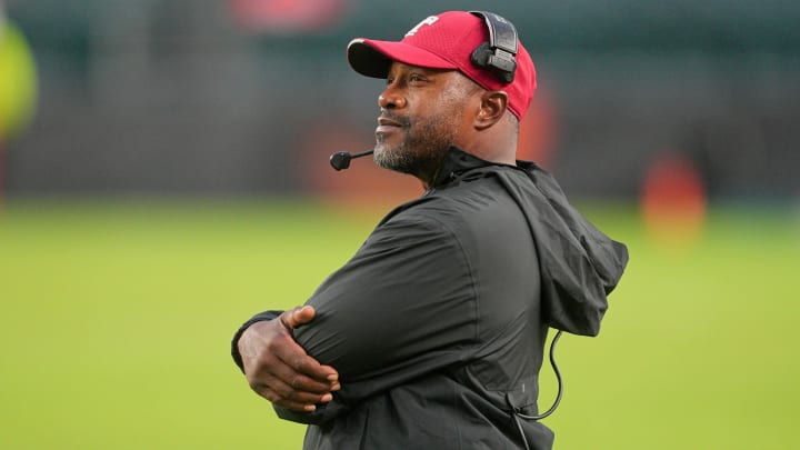 Sep 23, 2023; Philadelphia, Pennsylvania, USA; Temple Owls head coach Stan Drayton looks on in the second half against the Miami Hurricanes at Lincoln Financial Field. Mandatory Credit: Andy Lewis-USA TODAY Sports