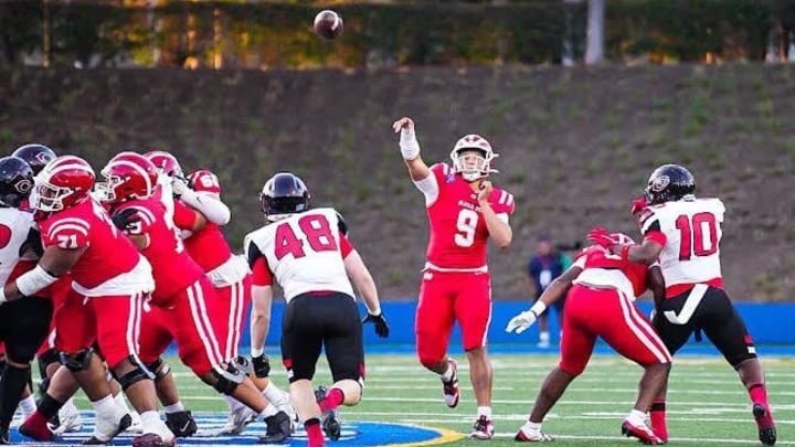 Dash Beierly throws the ball for Mater Dei against Corona Centennial on Thursday, Aug. 22, 2024.