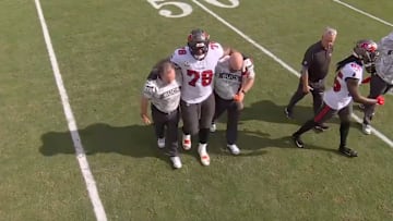 Tampa Bay Buccaneers offensive lineman Tristan Wirfs needed to be helped to the locker room after suffering a scary knee injury.