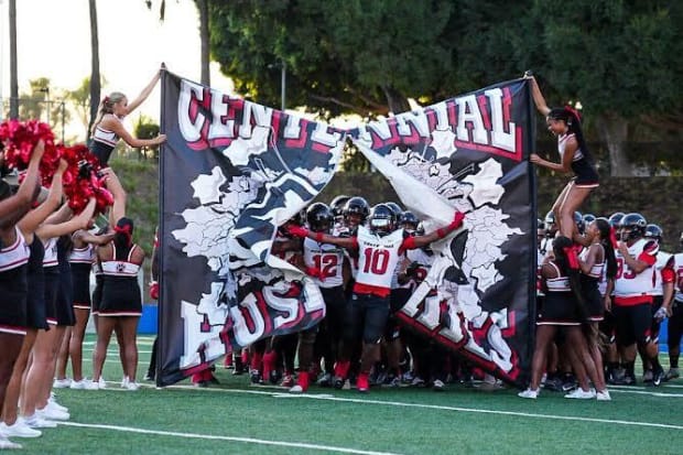 Corona Centennial takes the field against Mater Dei in season opener on Thursday, Aug. 22, 2024.