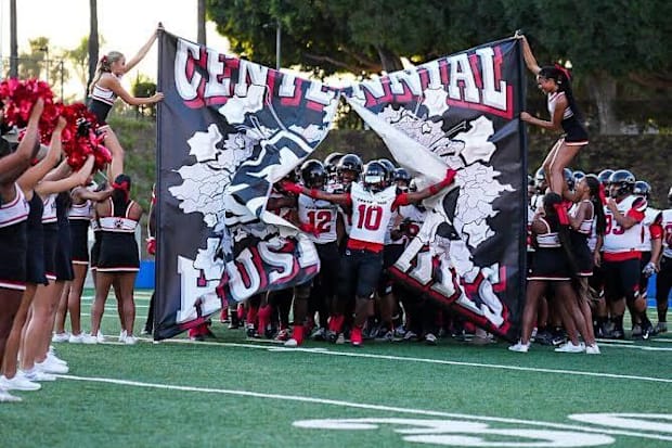 Corona Centennial takes the field against Mater Dei in season opener on Thursday, Aug. 22, 2024.