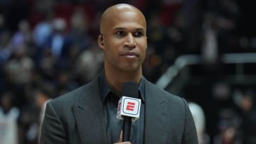 Feb 17, 2023; Salt Lake City, Utah, USA; ESPN analyst Richard Jefferson before the 2023 NBA All Star celebrity game at Huntsman Center. Mandatory Credit: Kirby Lee-USA TODAY Sports