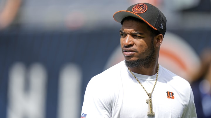 Cincinnati Bengals wide receiver Ja'Marr Chase (1) walks the field during warmups before the NFL Preseason Week 2 game between the Chicago Bears and the Cincinnati Bengals at Soldier Field in downtown Chicago on Saturday, Aug. 17, 2024.