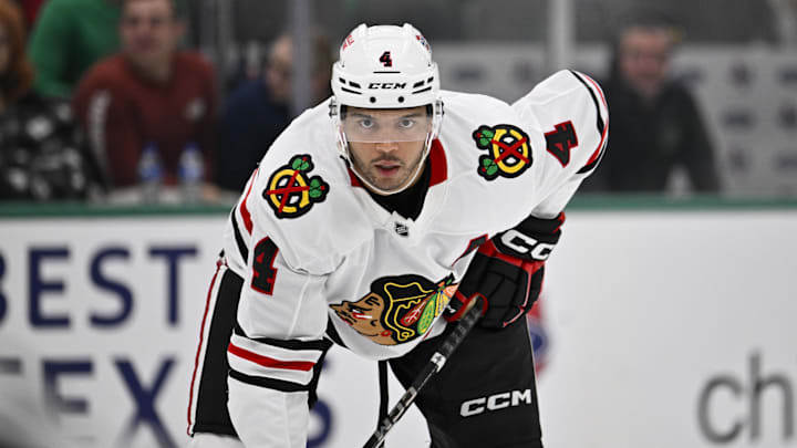 Chicago Blackhawks defenseman Seth Jones in action during the game against the Dallas Stars. Chicago Blackhawks defenseman Seth Jones in action during the game against the Dallas Stars.
