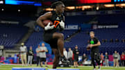 Florida running back Montrell Johnson during the 2025 NFL Combine at Lucas Oil Stadium.