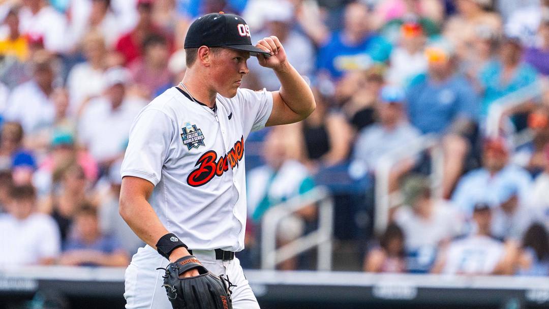 Jun 15, 2025; Omaha, Neb, USA; Oregon State Beavers starting pitcher Ethan Kleinschmit (24) walks off the mound during the second inning against the Coastal Carolina Chanticleers at Charles Schwab Field. Mandatory Credit: Dylan Widger-Imagn Images Jun 15, 2025; Omaha, Neb, USA; Oregon State Beavers starting pitcher Ethan Kleinschmit (24) walks off the mound during the second inning against the Coastal Carolina Chanticleers at Charles Schwab Field. Mandatory Credit: Dylan Widger-Imagn Images