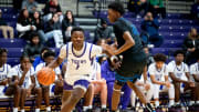 Dec 17, 2023; Bexley, Ohio, USA;
Pickerington Central's Juwan Turner (1) rushes towards the basket past Richmond Heights' Dorian Jones (11) during their game on Sunday, Dec. 17, 2023 at the Capital Center.