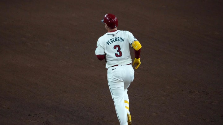 Jul 26, 2024; Phoenix, Arizona, USA; Arizona Diamondbacks designated hitter Joc Pederson (3) runs the bases after hitting a solo home run against the Pittsburgh Pirates during the sixth inning at Chase Field. Mandatory Credit: Joe Camporeale-USA TODAY Sports