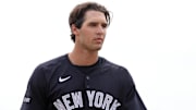 Feb 22, 2025; Dunedin, Florida, USA;  New York Yankees center fielder Spencer Jones (78) looks on against the New York Yankees at TD Ballpark. Mandatory Credit: Kim Klement Neitzel-Imagn Images