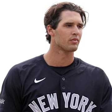 Feb 22, 2025; Dunedin, Florida, USA;  New York Yankees center fielder Spencer Jones (78) looks on against the New York Yankees at TD Ballpark. Mandatory Credit: Kim Klement Neitzel-Imagn Images
