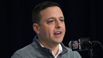 Feb 27, 2024; Indianapolis, IN, USA; New England Patriots director of scouting Eliot Wolf during the NFL Scouting Combine at Indiana Convention Center. Mandatory Credit: Kirby Lee-Imagn Images