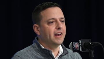 Feb 27, 2024; Indianapolis, IN, USA; New England Patriots director of scouting Eliot Wolf during the NFL Scouting Combine at Indiana Convention Center. Mandatory Credit: Kirby Lee-Imagn Images