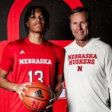Nebrasketball commit Jacob Lanier poses with coach Fred Hoiberg during his visit to Lincoln.