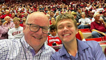 Indiana Hoosiers on SI publisher Tom Brew (left) with Joan Brew Scholarship winner Daniel Flick. 