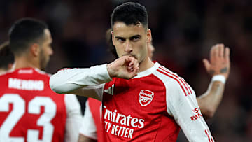 Gabriel Martinelli (middle) could be in line to start after impressing in the Champions League.