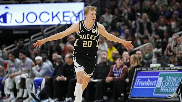 Milwaukee Bucks guard AJ Green reacts after scoring a basket during the fourth quarter against the Philadelphia 76ers at Fiserv Forum on March 14, 2024.