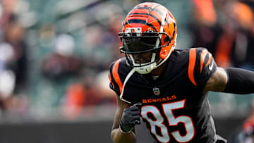 Cincinnati Bengals wide receiver Tee Higgins (85) warms up before the first quarter of the NFL Week 18 game between the Cincinnati Bengals and the Baltimore Ravens at Paycor Stadium in downtown Cincinnati on Sunday, Jan. 8, 2023.