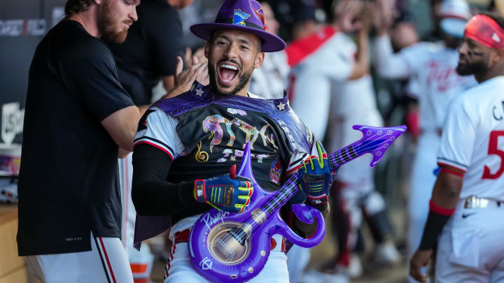 Oakland Athletics vs. Minnesota Twins: Carlos Correa shows off a new Prince themed home run celebration for the Twins.