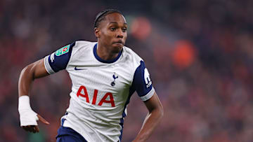 Mathys Tel in action on his Spurs debut 