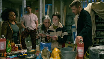 Rosalind Eleazar, Christopher Chung, Saskia Reeves, Aimee-Ffion Edwards and Jack Lowden in "Slow Horses," premiering September 24, 2025 on Apple TV+