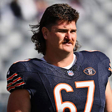 Chicago Bears offensive lineman Dan Feeney (67) warms up before a game against the Minnesota Vikings at Soldier Field.