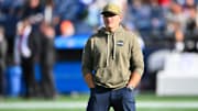 Nov 9, 2025; Seattle, Washington, USA; Seattle Seahawks head coach Mike Macdonald looks on before the game against the Arizona Cardinals  at Lumen Field. Mandatory Credit: Steven Bisig-Imagn Images