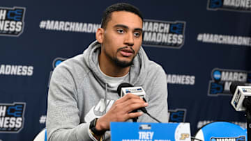 Purdue Boilermakers forward Trey Kaufman-Renn (4) takes questions from the media 