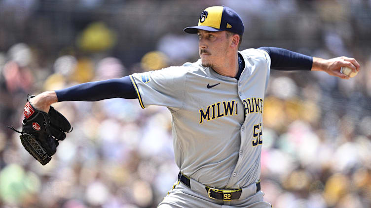 Jun 23, 2024; San Diego, California, USA; Milwaukee Brewers relief pitcher Bryan Hudson (52) pitches against the San Diego Padres during the sixth inning at Petco Park. Mandatory Credit: Orlando Ramirez-USA TODAY Sports