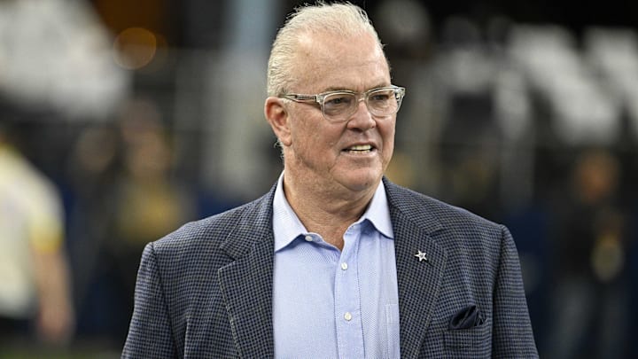 Dec 24, 2022; Arlington, Texas, USA; Dallas Cowboys CEO Stephen Jones before the game between the Dallas Cowboys and the Philadelphia Eagles at AT&T Stadium. Mandatory Credit: Jerome Miron-Imagn Images
