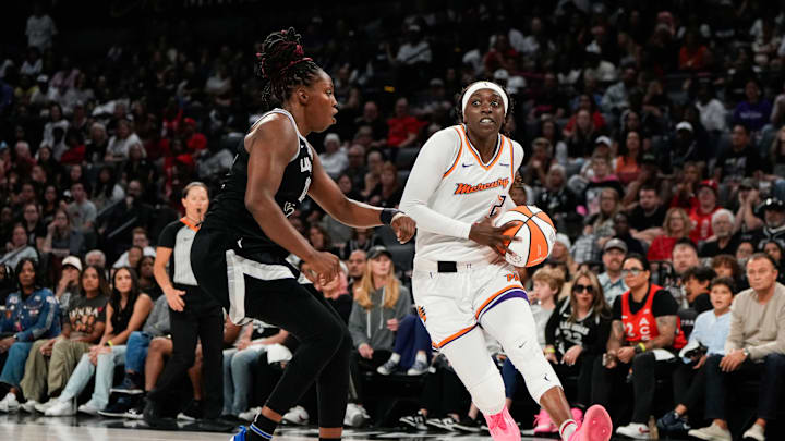 Oct 5, 2025; Las Vegas, Nevada, USA; Phoenix Mercury guard Kahleah Copper (2) drives the ball against Las Vegas Aces guard Chelsea Gray (12) during the second quarter of game two of the 2025 WNBA Finals at Michelob Ultra Arena. Mandatory Credit: Lucas Peltier-Imagn Images Oct 5, 2025; Las Vegas, Nevada, USA; Phoenix Mercury guard Kahleah Copper (2) drives the ball against Las Vegas Aces guard Chelsea Gray (12) during the second quarter of game two of the 2025 WNBA Finals at Michelob Ultra Arena. Mandatory Credit: Lucas Peltier-Imagn Images
