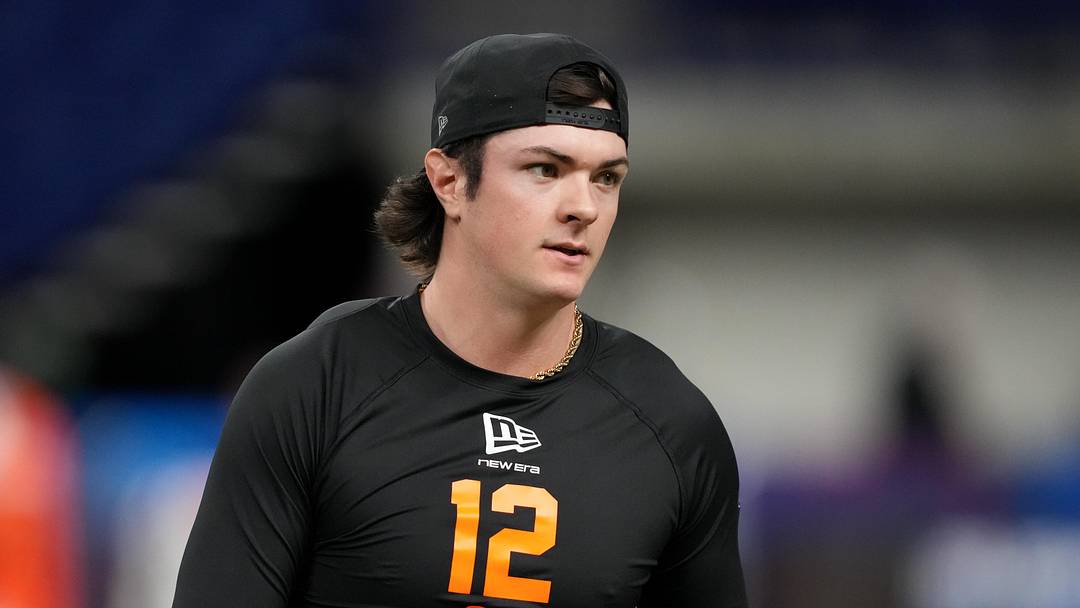 Feb 28, 2026; Indianapolis, IN, USA; Texas Tech quarterback Behren Morton (QB12) during the NFL Scouting Combine at Lucas Oil Stadium. Mandatory Credit: Kirby Lee-Imagn Images