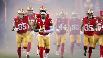 Dec 30, 2024; Santa Clara, California, USA; San Francisco 49ers wide receiver Deebo Samuel Sr. (1) during the game against the Detroit Lions at Levi's Stadium. Mandatory Credit: Sergio Estrada-Imagn Images