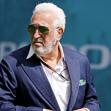 May 5, 2024; Miami Gardens, Florida, USA; Aston Martin executive chairman Lawrence Stroll walks into the F1 Village before the F1 Miami Grand Prix at Miami International Autodrome. Mandatory Credit: Peter Casey-Imagn Images